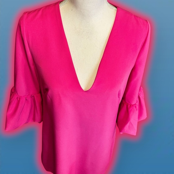 Milly ‘Mandy’ V-Neck 3/4-Length Sleeve Mini Dress in “Raspberry” Hot Pink Size 8 - Picture 6 of 16